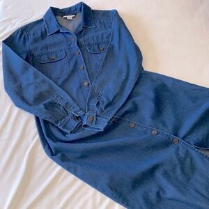 Vintage Talbots Button-down Blue Jean Denim Midi Dress Size 6 Petite